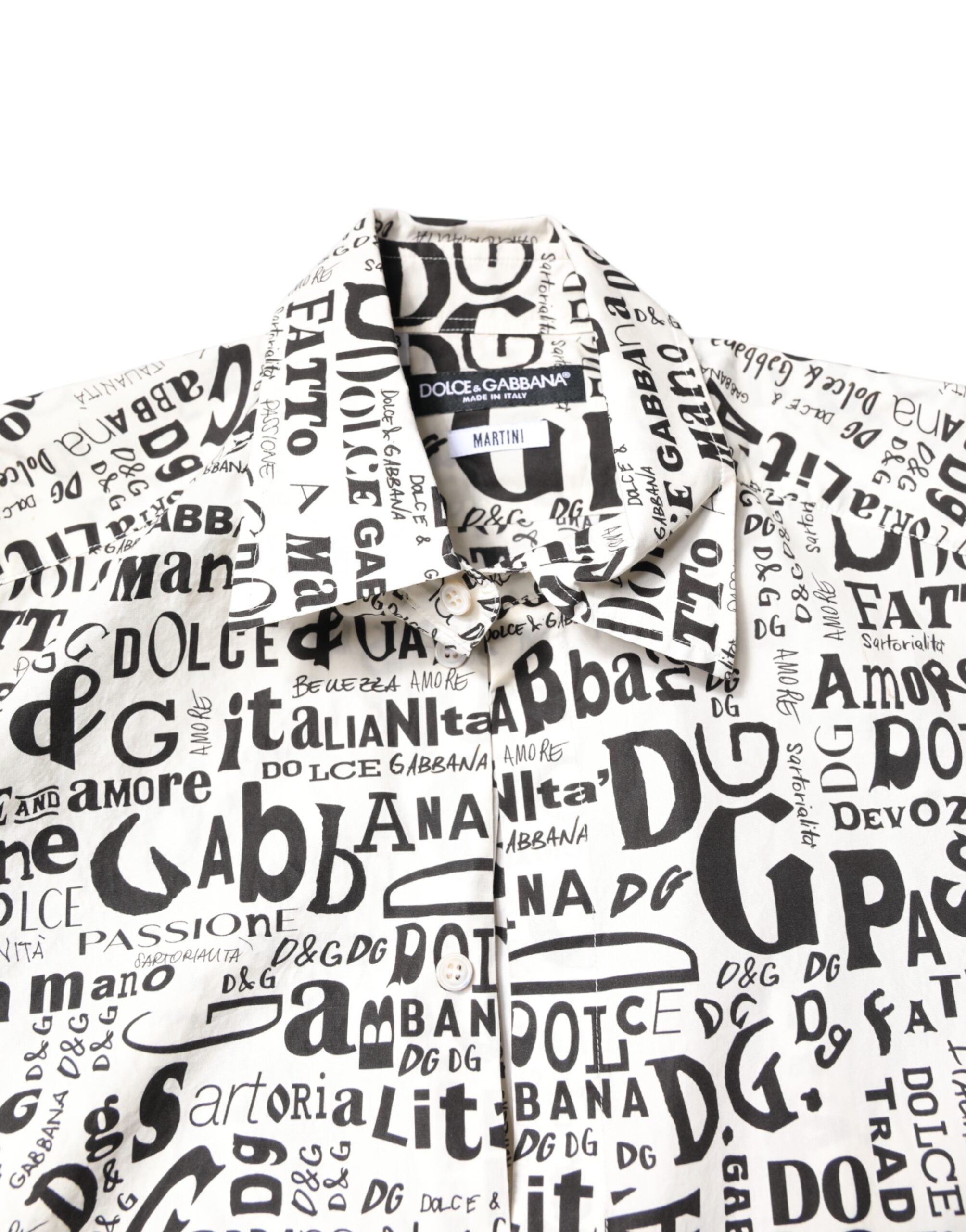 Dolce & Gabbana White Black Logo MARTINI Men's Casual Shirt